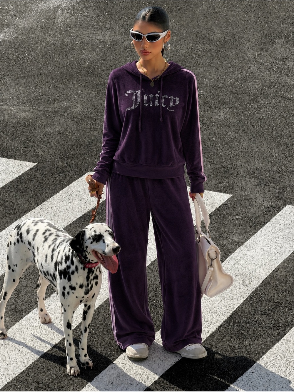 Juicy Couture Purple Velour Rhinestone Tracksuit Set Size M Y2K